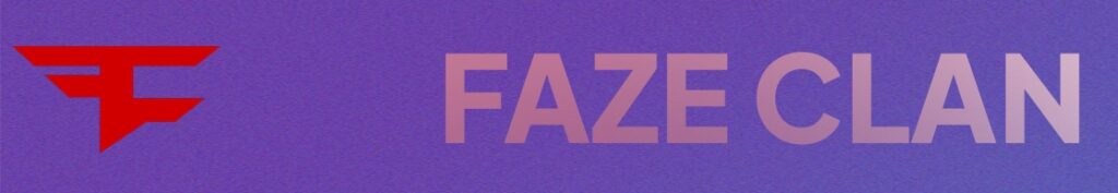 Red FaZe Clan logo on a blue and purple background next to the text 'FAZE CLAN'.