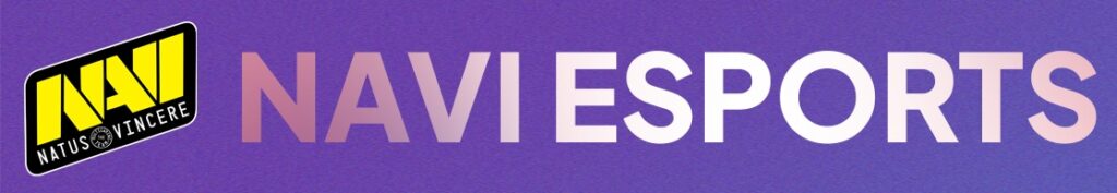 NaVi logo on a blue and purple background next to the words 'NAVI ESPORTS'.