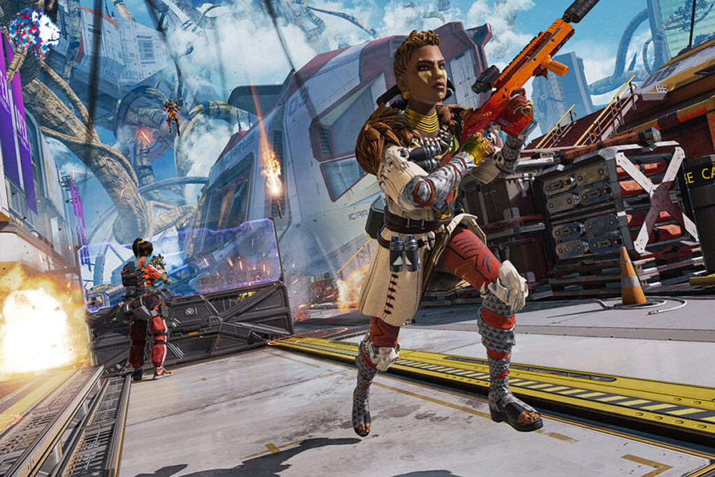 Two characters from Apex Legends on the battlefield, with the British Esports logo in the top left of the image.