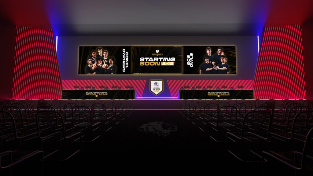 Gaming and Esports Arena interior stage picture - illustrative mockup