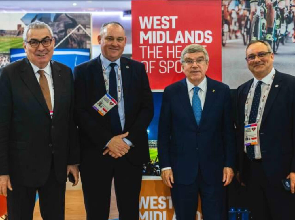 Left to right: Prof Dr Uğur Erdener (President, SportAccord), Joel Lavery (Strategic Lead Major Sporting Events, West Midlands Growth Company), Thomas Bach (President, International Olympic Committee) and Neil Rami (Chief Executive, West Midlands Growth Company) at the opening of Sport Accord
