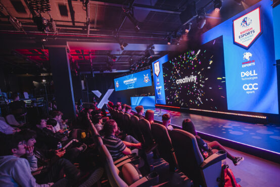 The British Esports Student Champs LAN Finals stage and audience.