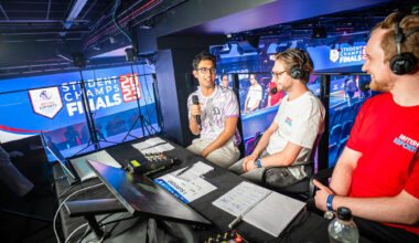 Shoutcasters at the British Esports Student Champs LAN Finals 2023