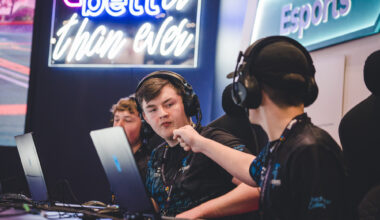 College teams competing on the stage at Esports at Bett 2023