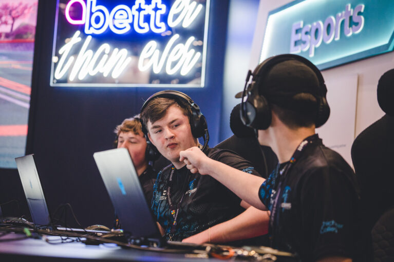 College teams competing on the stage at Esports at Bett 2023