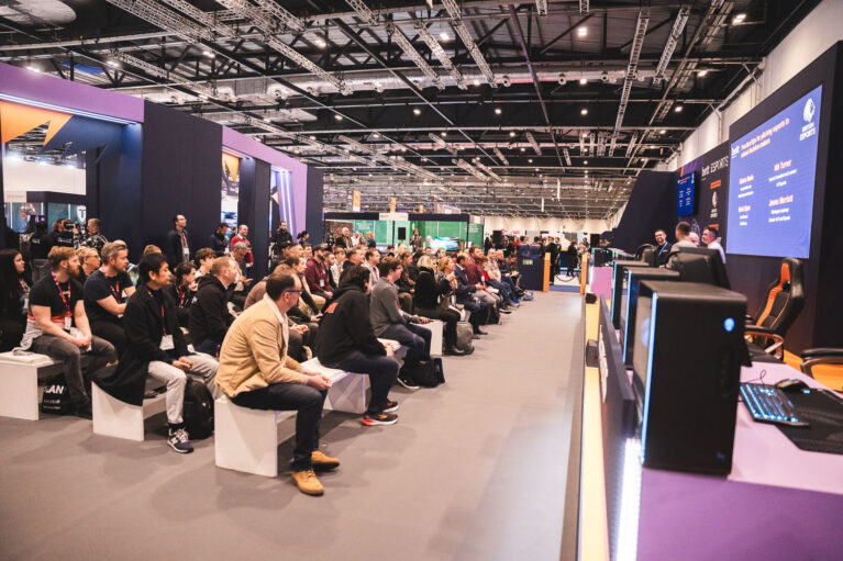 Teachers and Educators watch a presentation at the Esports Theatre at Bett 2024