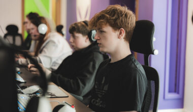 York College Visit to the NEPC. Students using the gaming PCs at The Place.